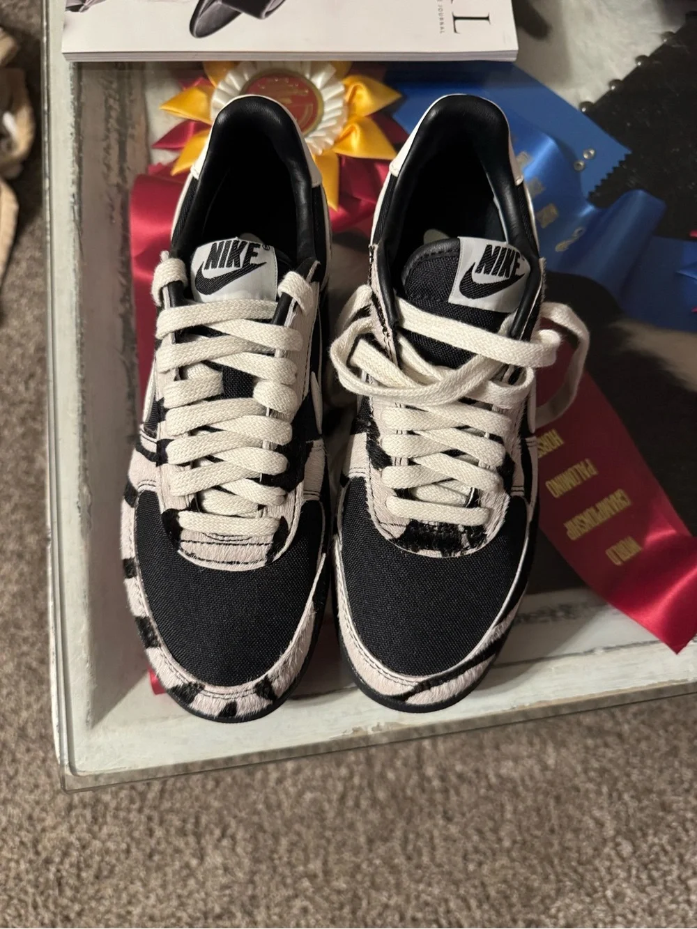 Nike women Black & White Zebra-Pattern Low-Top Sneakers